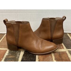 Madewell Carina Pull On Ankle Boots Brown Leather Stacked Heels Stretchy Wms 7.5